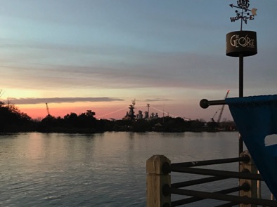 River Walk with view to USS Carolina in distance River Walk with view to USS Carolina in distance